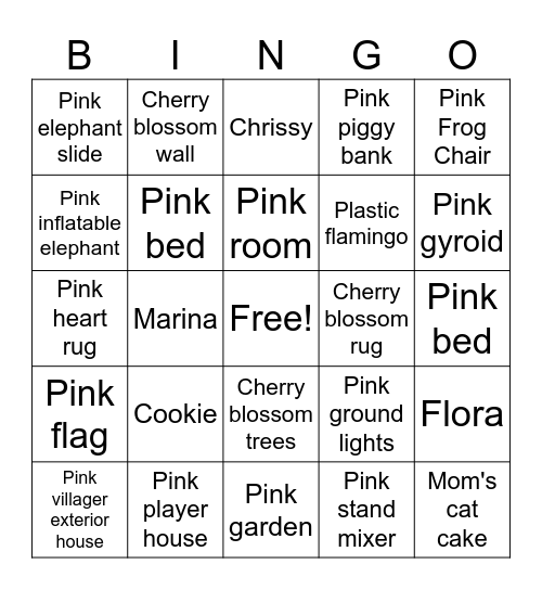 Pink ACNH Bingo Card