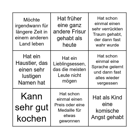 Finde jemanden, der Bingo Card