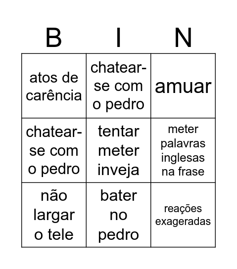 Bingo da Iara Bingo Card