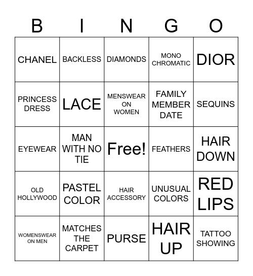 RED CARPET BINGO Card