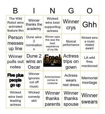 OSCARS BINGO Card