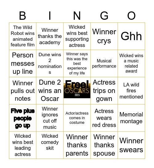 OSCARS BINGO Card