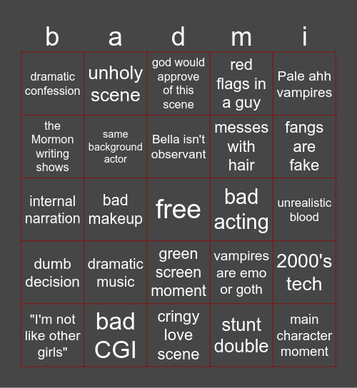 twilight (vomit emoji) Bingo Card