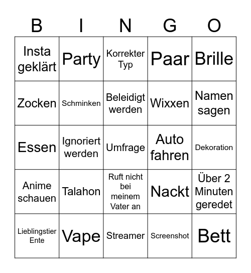 Untitled Bingo Card