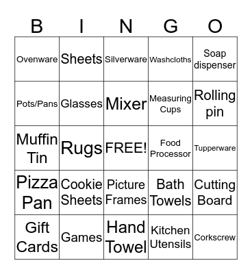 Chelsey's Wedding Shower Bingo Card