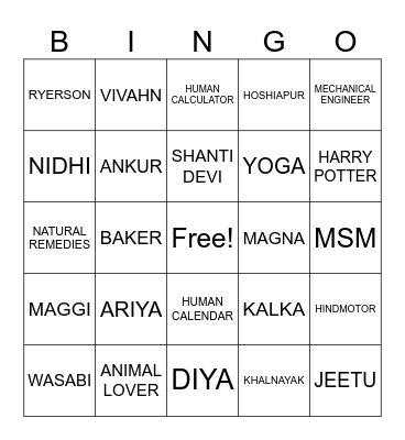 JITENDAR'S BINGO Card
