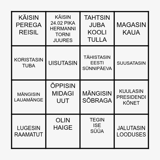 MINU VAHEAEG Bingo Card