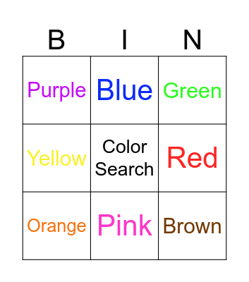 Colors Bingo Card