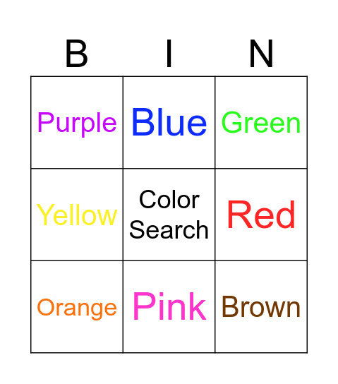 Colors Bingo Card