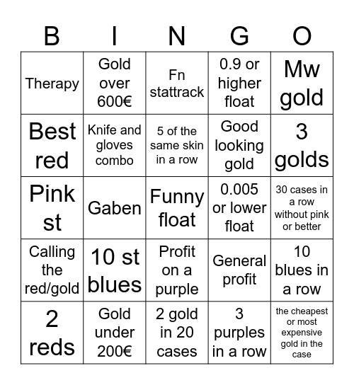 Cs case opening Bingo Card