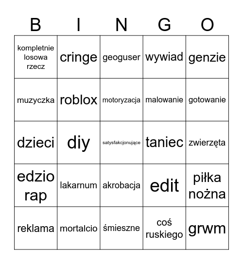 shortsy na yt Bingo Card