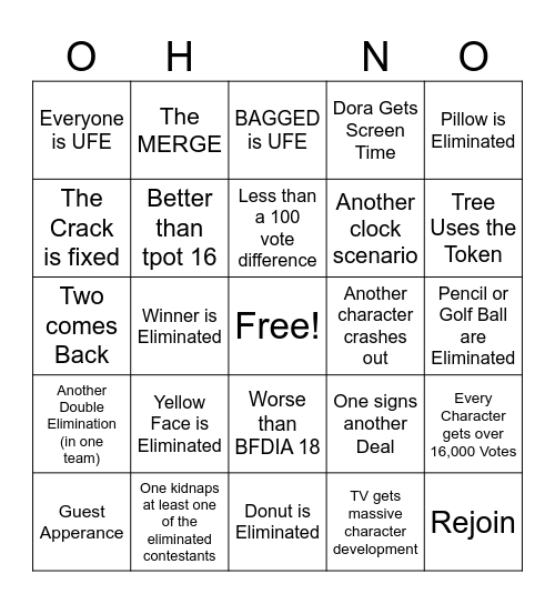 TPOT 17 Predictions Bingo Card
