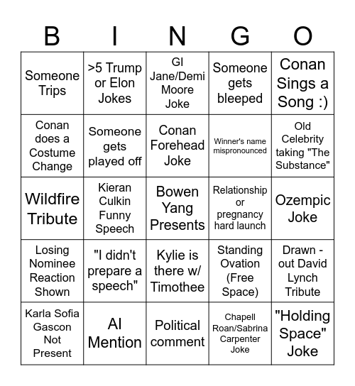 Oscars Bingo Card
