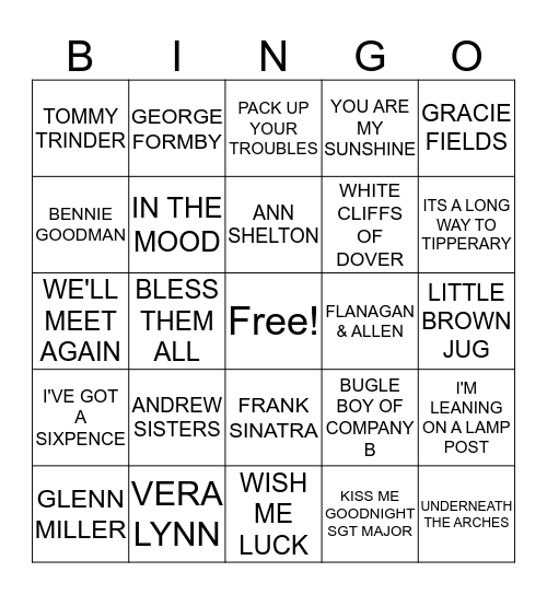 1940s WELSHPOOL Bingo Card