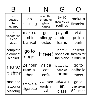 elisabeth's adventures in 2025 Bingo Card