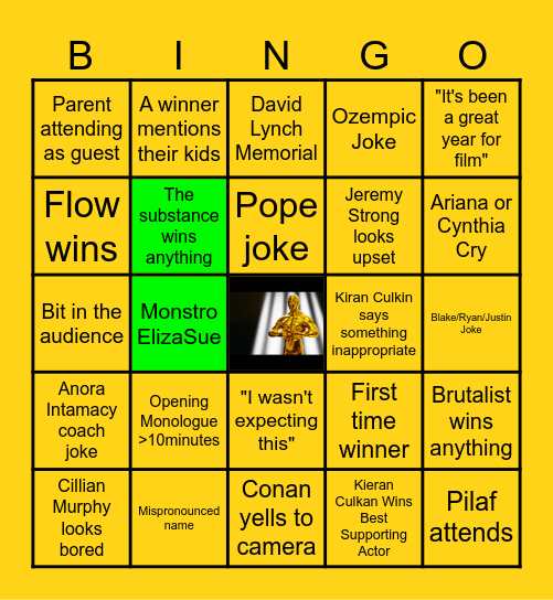 Oscars 2025 Bingo Card