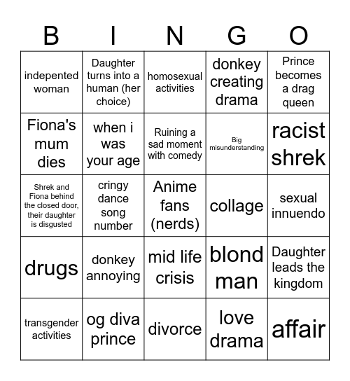 Shrek 5 Bingo Card