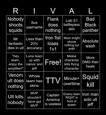 MARVEL RIVALS Bingo Card