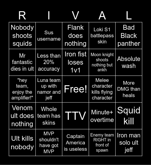 MARVEL RIVALS Bingo Card