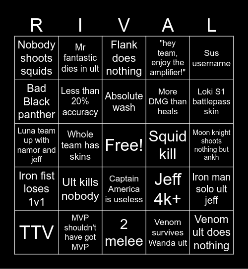 MARVEL RIVALS Bingo Card