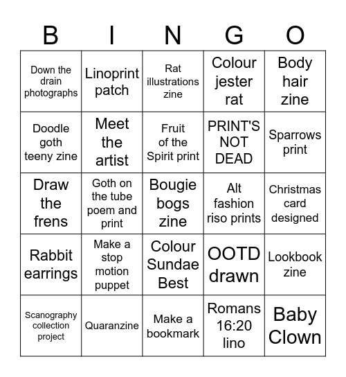 AndAllSorts Project Bingo! Bingo Card