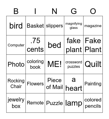 "In My Room" Bingo Card
