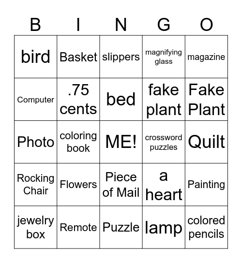 "In My Room" Bingo Card
