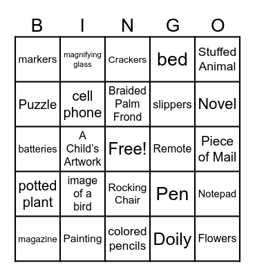 "In My Room" Bingo Card