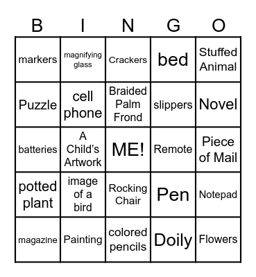 "In My Room" Bingo Card