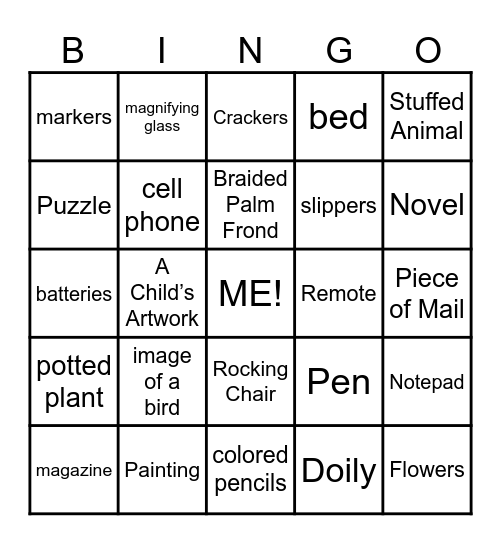 "In My Room" Bingo Card