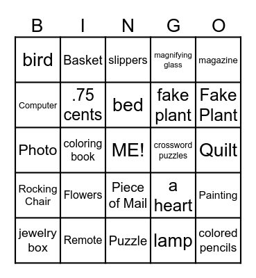 "In My Room" Bingo Card
