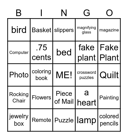 "In My Room" Bingo Card