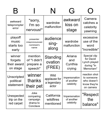 Oscar's Bingo Card