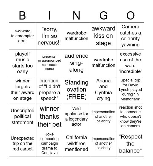 Oscar's Bingo Card