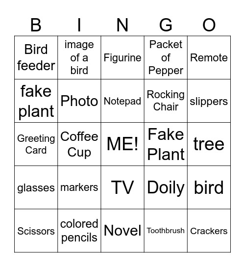 "In My Room Bingo Card