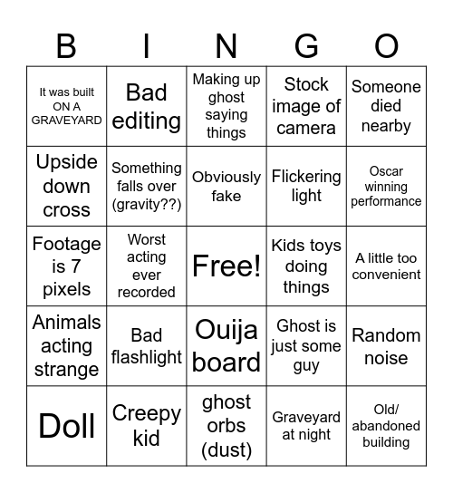Scary videos Bingo Card