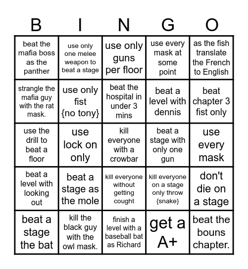 hotline miami 1 Bingo Card