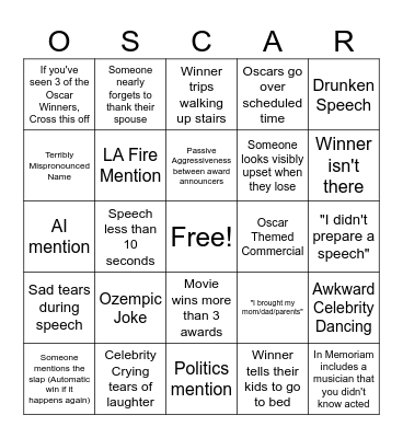 Oscar Bingo Card