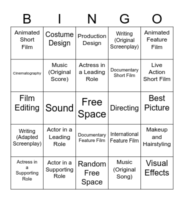 Oscars 2025 Bingo Card