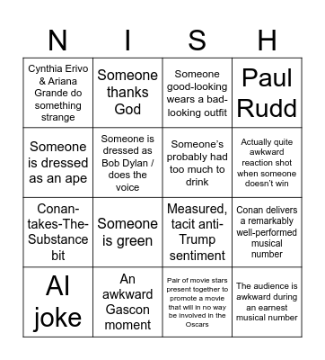 Initial Thoughts on The 97th Academy Awards Bingo Card