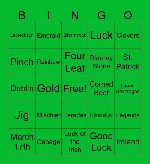 St. Patrick's Day Bingo Card