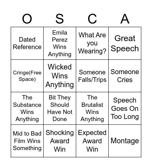 Oscar's 2025 Bingo Card