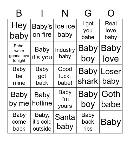 Oh baby Bingo Card