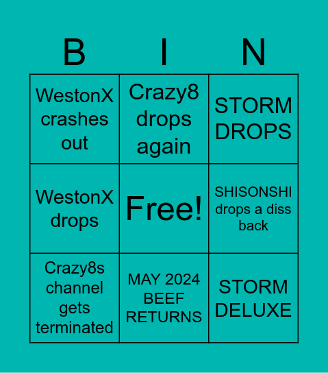 SHISONSHI VS CRAZY8 BEEF Bingo Prediction Bingo Card
