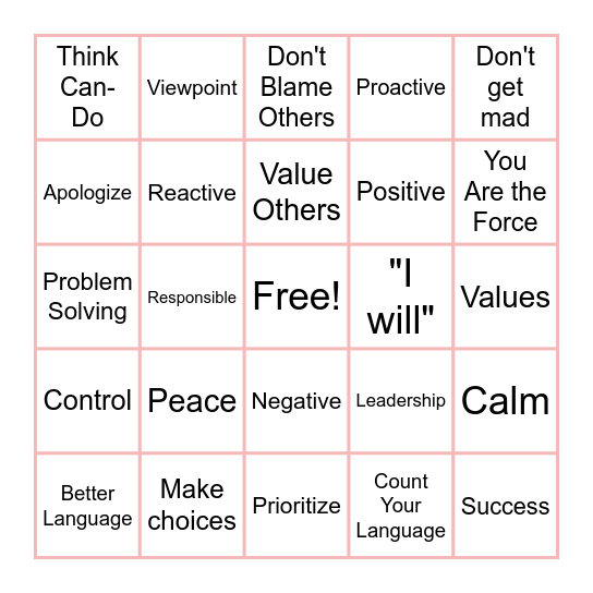 Be Proactive Bingo Card