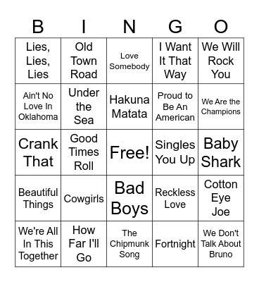Post Prom Bingo Card