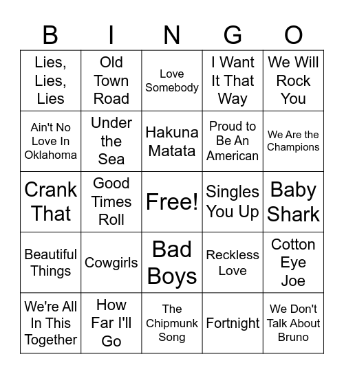 Post Prom Bingo Card