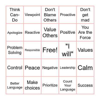 Be Proactive Bingo Card