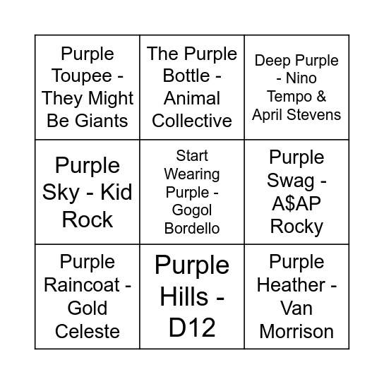 Game Two - Purple Bingo Card
