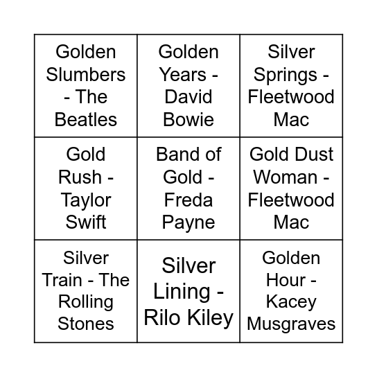Game Four - Silver & Gold Bingo Card